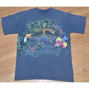 VNTG Wake Up To The Rain Forest Blue M T Shirt Made In USA 100% Cotton‎ HABITAT